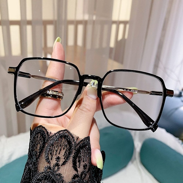 Antirefleks blått lys lesebriller firkantede briller SVART Svart Black Black Strength 100