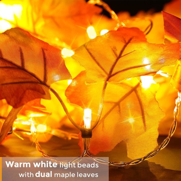 Thanksgiving-dekorationer Oplyst efterårsguirlande, Thanksgiving-dekor Halloween-strenge 13ft 40 LED, Hjemmeguirlande Indendørs Varm hvid 13ft