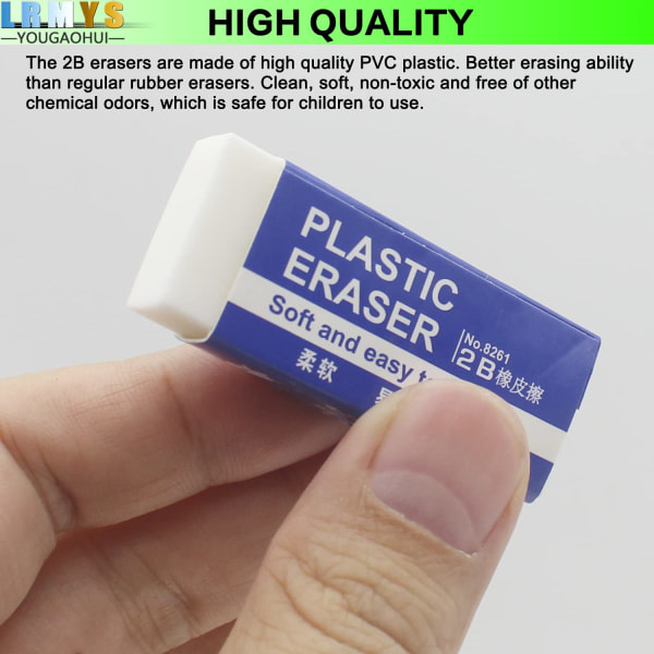 Hvite viskelær av myk plast, 5,2 cm PVC plast viskelær 2B Blyant viskelær Student tegneverktøy 10 stk i en pakke