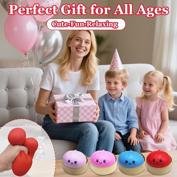 Squishy Dumpling Stressboll 2 Delar Jätte Fidgetleksak för Vuxna Barn Rosa Lila