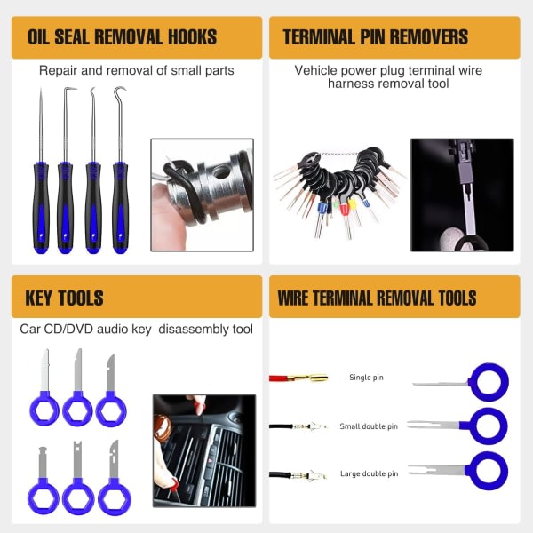 238st verktøy for borttagning av trim, Auto Push Pin Stötfångarhållare Clip Set Fästelement Terminal Remover Tool selvhäftande kabelklämmor Bändsats