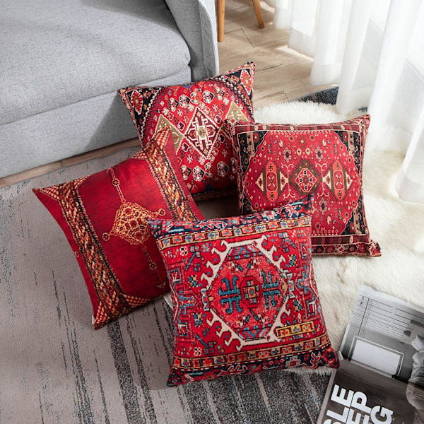 Kuddfodral Geometriska Persiska Kilim Heminredning Set med 4 Orientaliska Ikat-kuddfodral Dekorativa 45 x 45 cm Kudde Soffa Soffa Örngott Co-XF4-