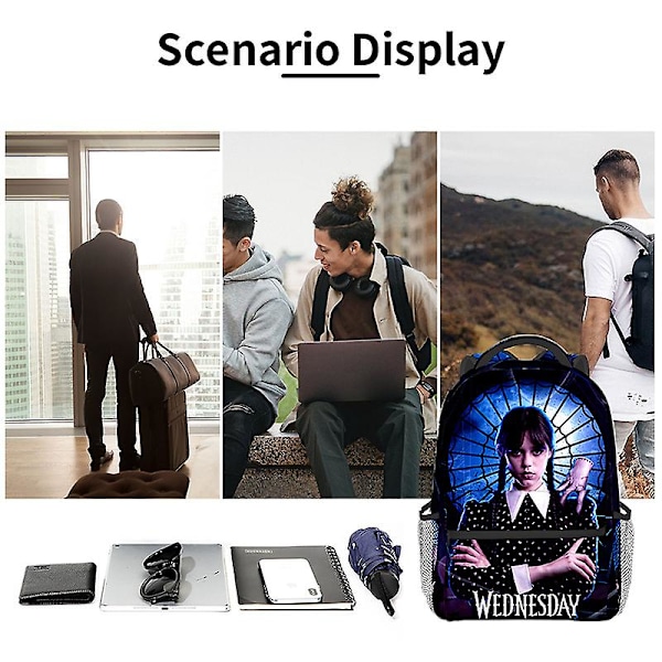 Wednesday Addams karakter full print ryggsekk dobbel skulder skolesekk for studenter 1