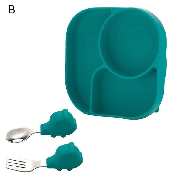 sett Middagstallerken Varmebestandig silikon for barn middagstallerken sett til hjemmet Grønn B