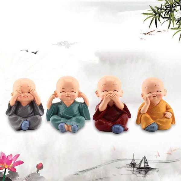 Piece Monk Buddha Figurine, Söta Munk Figurines Liten Resin Staty Heminredning Julklappsbord D