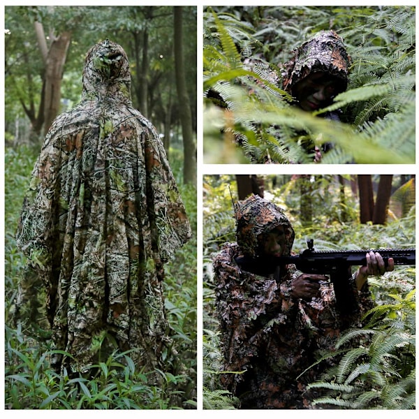 Militær kamuflasje Ghillie Poncho 3D dyrefoto jakt for menn kvinner