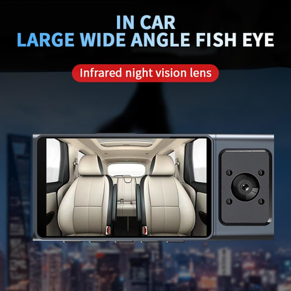 Dashcam - Fram och baksida Inuti 1080P Dash-kamera för Bilar, 3-kanals Dashcam Trevägs Bilkamera med Infraröd Nattsyn, Loop-inspelning, APP C-XM4-