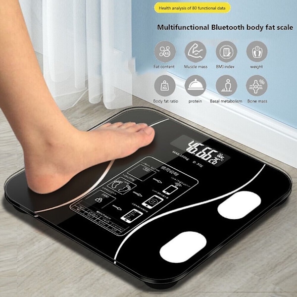 Digital Baderomsvekt Kroppsfett BMI Monitor SVART-XF3-