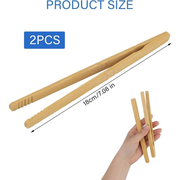 2st Återanvändbar bambu rostat tång, 7 tum värmebeständig kökstång för matlagning Servering av mat Trätång Idealisk kökstång.