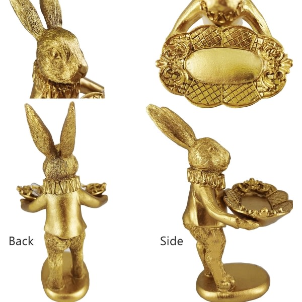 Statyett kanin smycken murstein, søt og vintage guld dekorasjon
