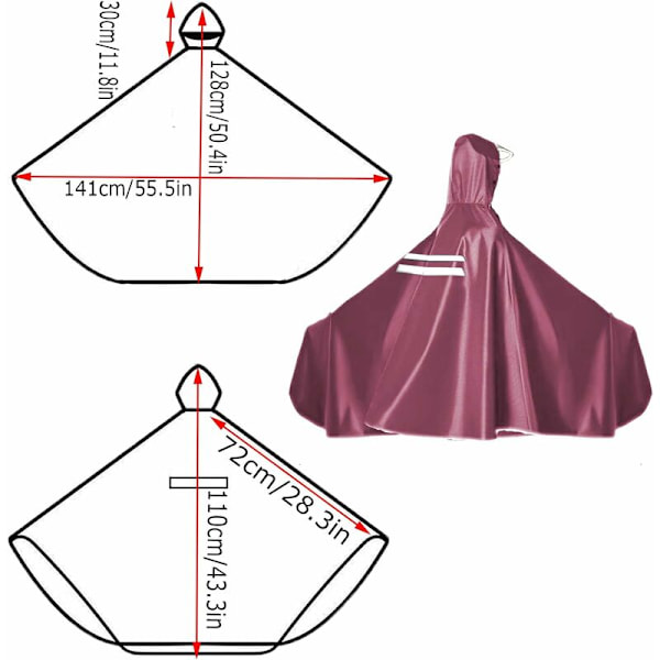Vandtæt cykelkappe, unisex cykelponcho, let regnponcho til cykel, med hat, til cykler, mountainbikes, elcykler (rød)