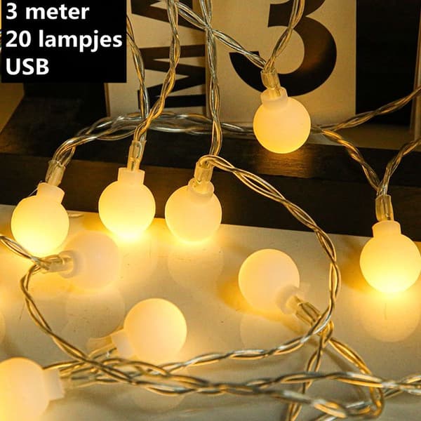 LED-pærelyslenke 20 pærer USB 3 meter varmhvit hage