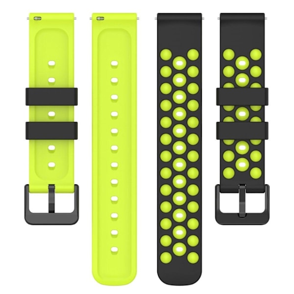 22 mm Huawei Watch GT 3 Pro 46 mm / Garmin Venu 2 dobbeltfarvet silikone urrem - Sort Lime green Mjukplast