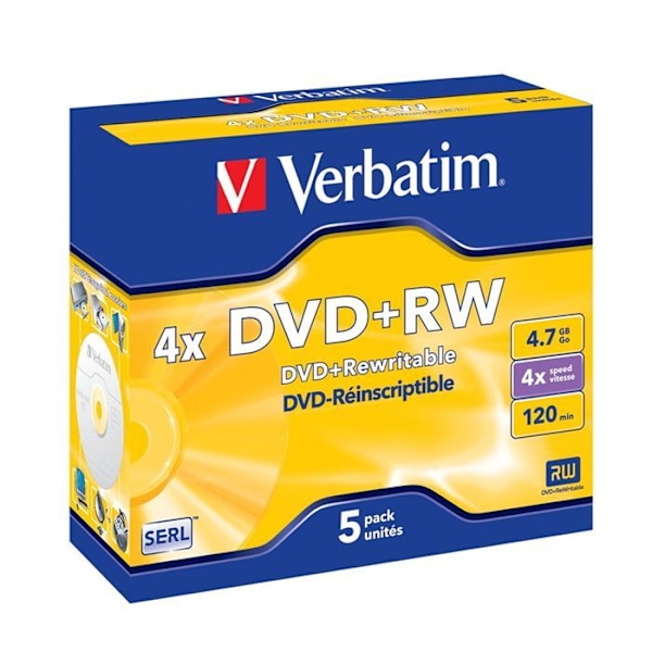 DVD+RW - VERBATIM - 4x - 4,7 GB - Kristallfodral (paket med 5)