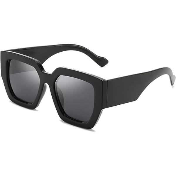Et par fyrkantiga polariseret solglasögon damtrend klassisk retro solglasögon med stor ram UV400 beskyttelse (lyssvart ram grå bit).