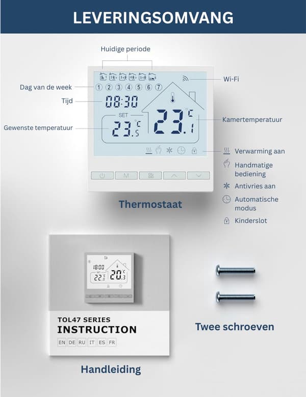 Sentralvarmetermostat trådløs med Wi-Fi-app hvit