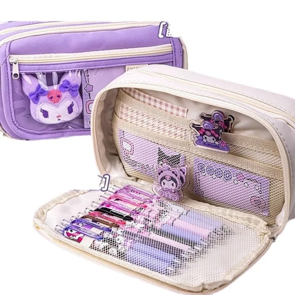 Sanrio Kuromi Söt Stor Kapacitet Pennfodral För Flickor Vackra Blixtlås Penna Kawaii Barnens Väska Kvinnors Skolmat kuromi pencil bag