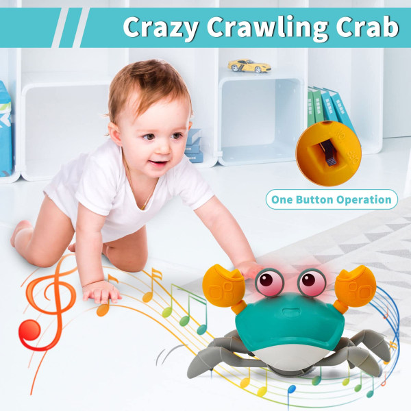 Baby Crawling krabba musikalisk leksak, toddler elektronisk lyser upp