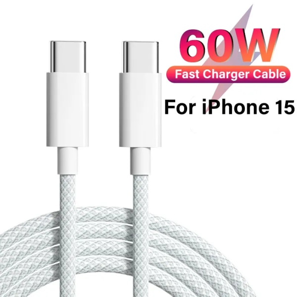 60W 3A USB-C-till-USB-C-kabel, datalinje för iPhone 15 Xiaomi Poco, snabbladdningskabel USB-C, typ C-datakabel, laddningskabel, 20V Pink