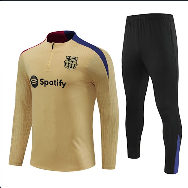 2425 Ny Barcelona langermet fotballdrakt med halv glidelås for voksne og barn Gull Gyllen Golden Golden XL