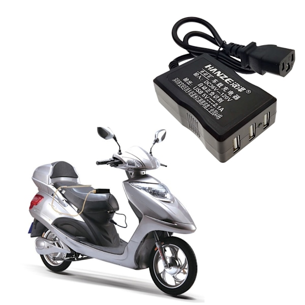3-porters ladeadapter E-sykkel Elsykkel DC-omformer DC36V 48V 72V 120V til 5V 2.1A USB-lader for telefon Nettbrett GPS-XF3-