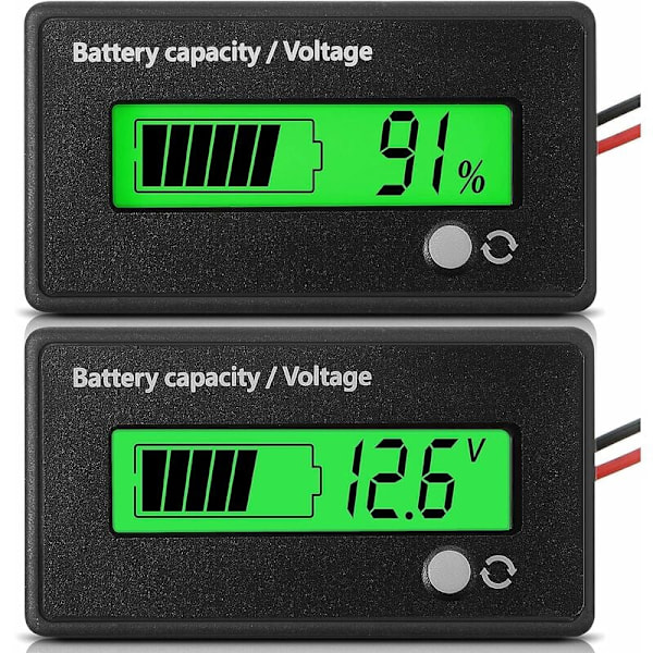 12V 24V Batterimätare med Alarm, Batterikapacitet Spänning, Batterimonitorer, Blysyra och Litiumjon Batteritestare (Gröna Ljus)