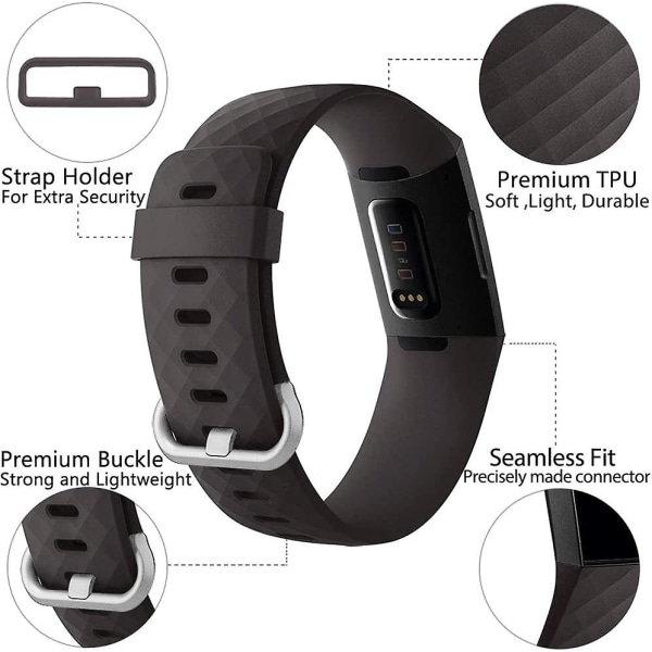 Vattentätt klokke Fitness Sportband Armbånd kompatibel med Fitbit Charge 4 / Fitbit Charge 3 Se- Multi Color Dark Brown Dark Brown Large