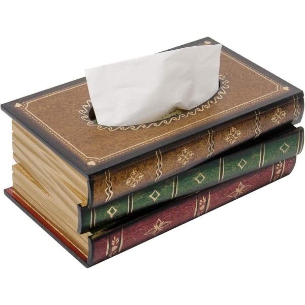 Tillverkad klassisk retro trä antik bok Tissue Box Cover Rec