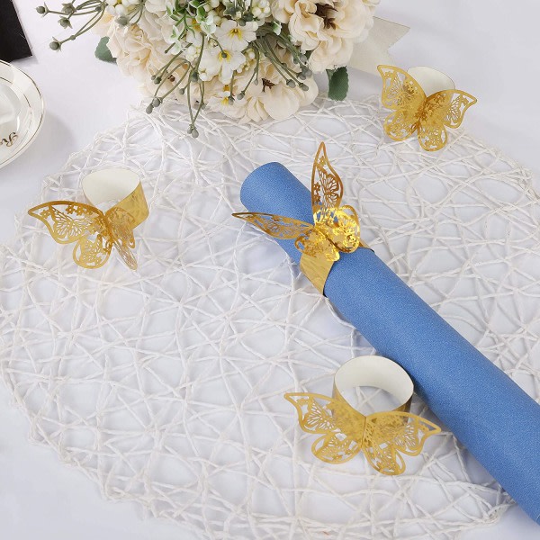 50st guld servettringar fjärilsring servettpapper för bröllop