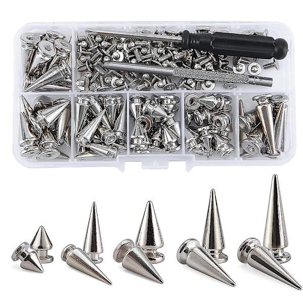 70-pack silverfärgade blandade formspikar och nitar, konforma krokspikar, lädernitkit för kläder, skor, B