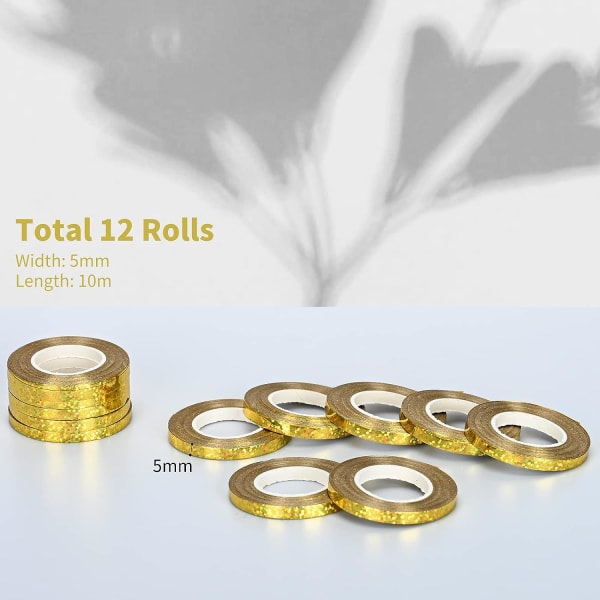 12 rullar guld glänsande metallisk låsebånd for presentinslagning Florist Blomsterdekoration, 5 mm ballongbånd ballongsnöre 10m/rulle