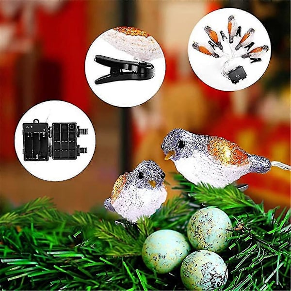 Udendørs Juledekorationer Fuglelysstreng, LED Akryl 5 Fuglelamper Med Klemme Vandafvisende (FMY) B1