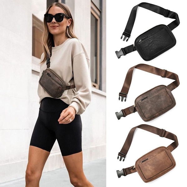 Dames PU-lær belteveske Crossbody midjeveske Reise skulderveske Black with Brown