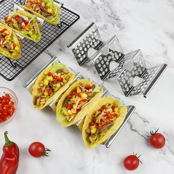 4-pak taco-holdere i rustfrit stål, premium taco-stativ, kan rumme 2 eller 3 tacos-XF1-