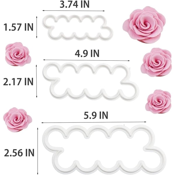 Gum Paste Blommor Tårtskärare - 3 st Ätbara rosenblad Plast Cookie Cutters Fondant Molds och utskärare