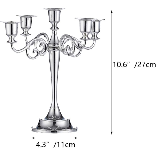 Sølv kandelaberholder 5 arm 27cm høye koniske lys