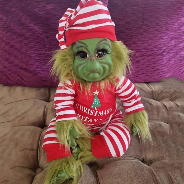Jul Grinch Latex Plyschdocka Reborn Baby Grinch Gosedjur Julpresent Es-WELLNGS Striped