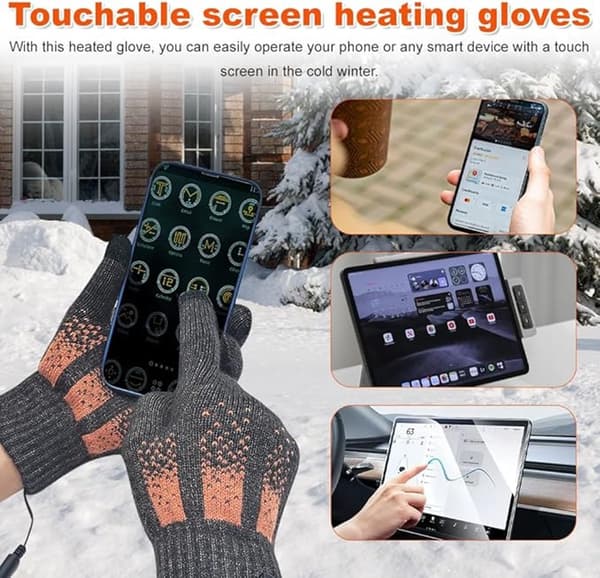Opvarmede handsker Vinter Touchscreen USB Fuld Finger Varm Vaskbar Mørkegrå Indendørs Kontor