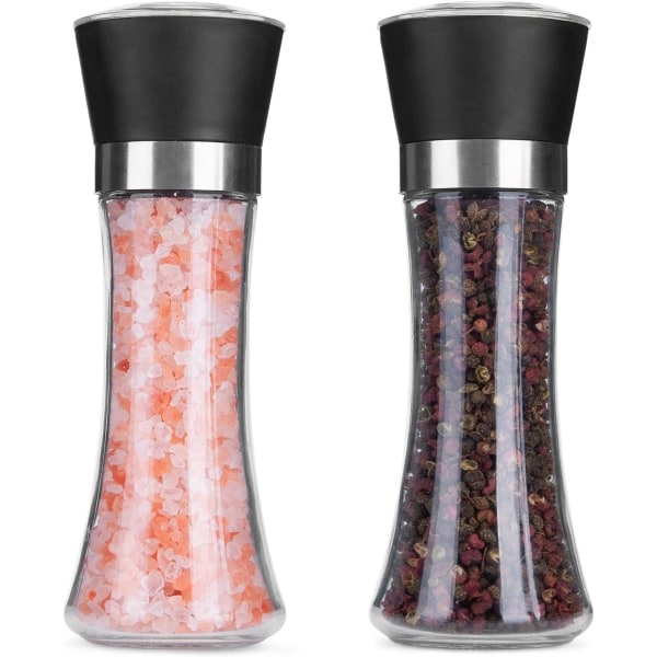 Salt- och pepparkvarn, set, Himalaya rosa salt- och pepparkvarnar med justerbar glaskroppsshakers (2 kpl) (200 ml)