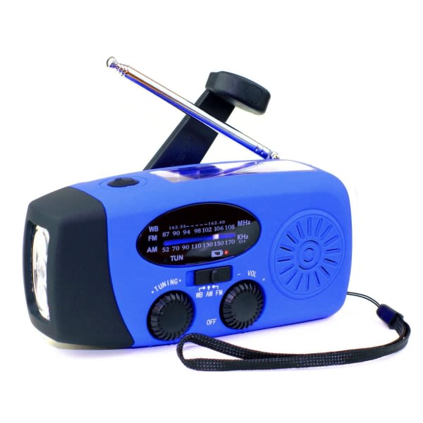 Monitoiminen aurinkoradio käsikäyttöinen hätäradio ja power sytyttimellä ja aurinkolaturilla - 2000mAh sininen