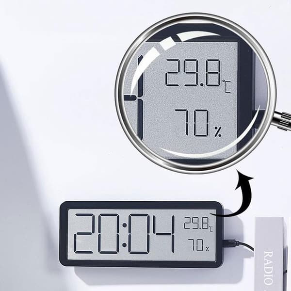 Digital väggklocka 20 cm svart med temperatur-, datum- och luftfuktighetsdisplay väggdekor