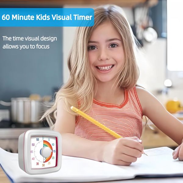 Visual Timer for Kids Adults, 60-Minute Countdown Timer for Classroom, Kitchen, Office, Pomodoro Timer Time Management Tool for Toddlers ADHD (White)-FF-