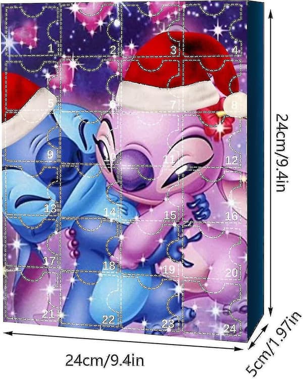 Lilo & Stitch Julekalender med 24 Tegnede Figurer - Pynt til Nedtælling B