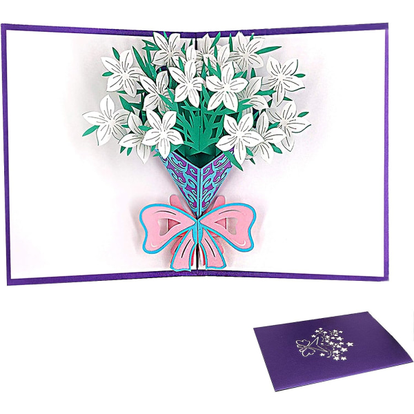 White Lily 3D Pop Up Card, 3D Pop Up Card Gratulationskort Tack Yo