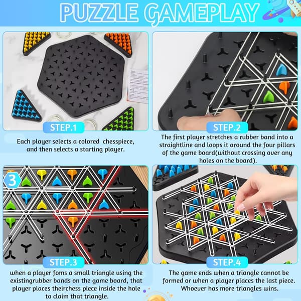 Chain Triangle Chess Game, Wavelength Board Game, Triggle Game, Triggle Rubber Band Game for Kids & Adults, Multiplayer Triangle Board Game-FF-