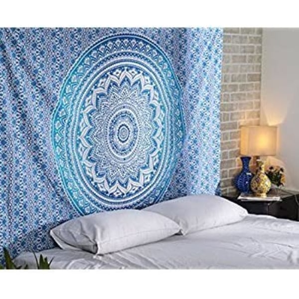 Mandala blomster hengende stoff 230*180cm ripete stoff (blått), s