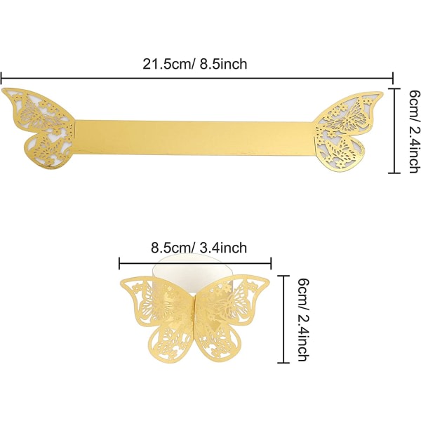 50st guld servettringar fjärilsring servettpapper för bröllop