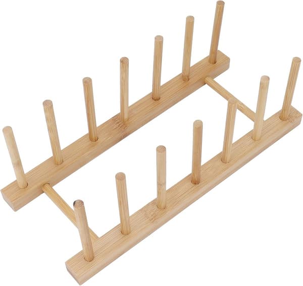 Pannställ Bambu Tallrikshållare 30x12 cm 7 Fack Köksförvaring