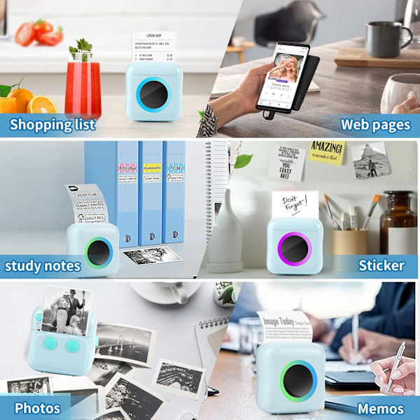 Bleu Bärbar Fototulostin, Mini Hetätulostin Langaton Termi Bluetooth-tulostin D