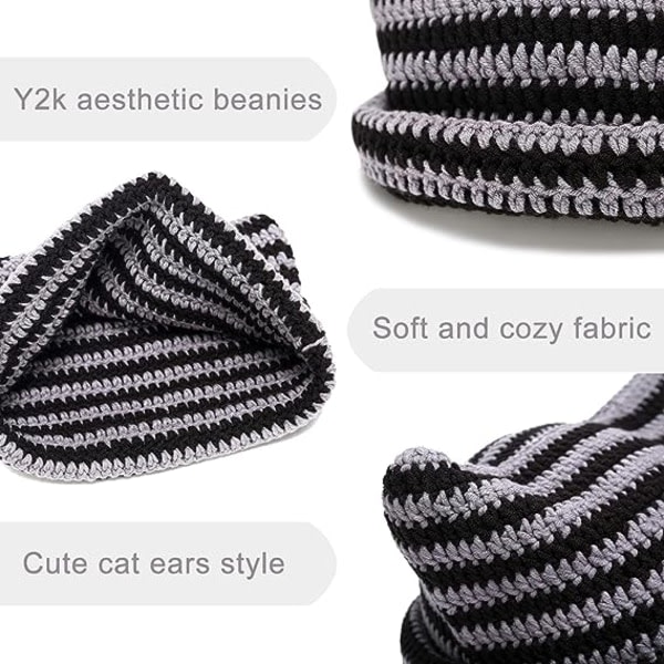 Beanie Knit Cat Ear Beanies Virkade mössor for women